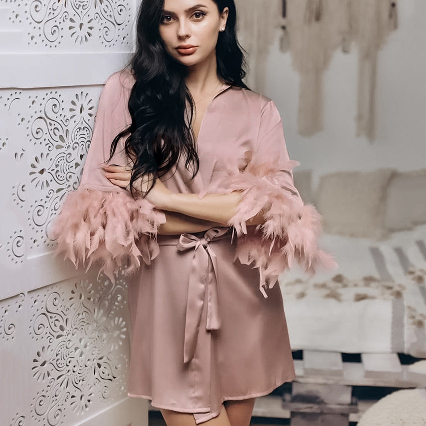 European And American Feather Short Nightgown Fashion