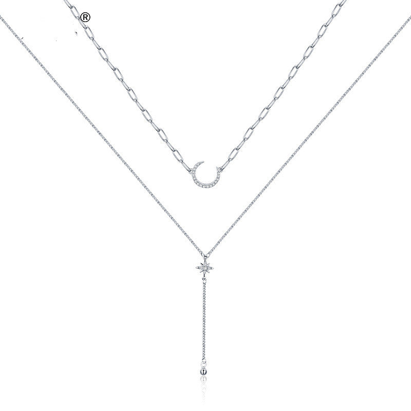 Silver Star Moon Necklace Women