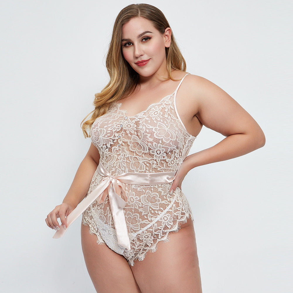 Oversized lace lace bodysuit