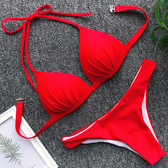 One-piece bra hanging neck bikini