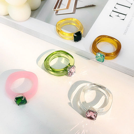 Transparent Acrylic Ring Candy Color Crystal Resin Rings For Women Girls