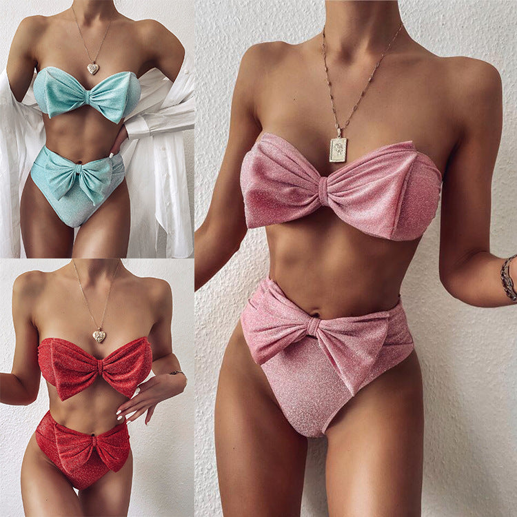 Split bright silk bikini