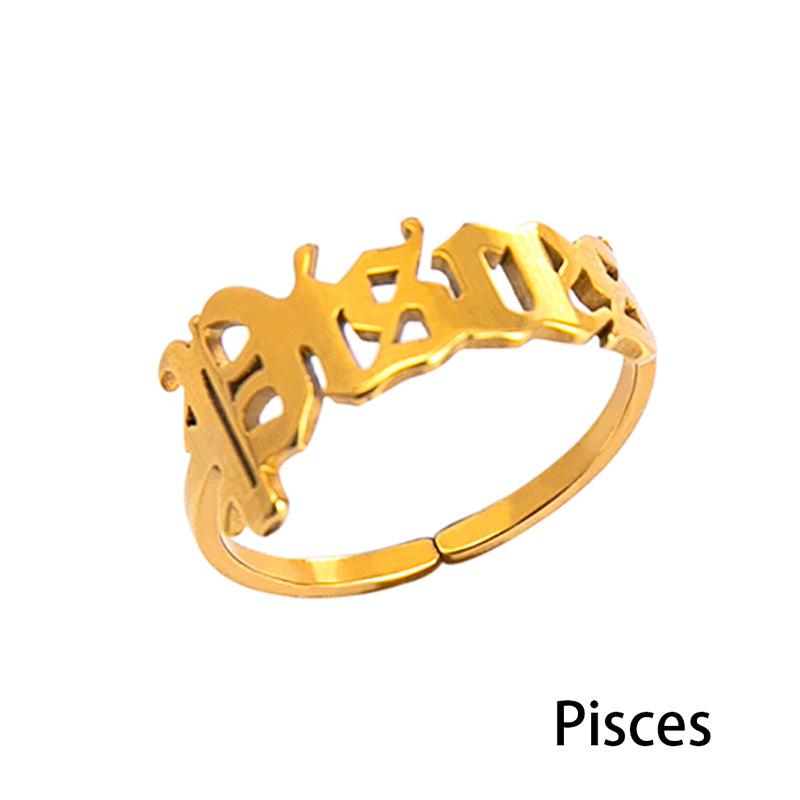 12 Constellation Horoscope Letter Stainless Steel Rings For Women