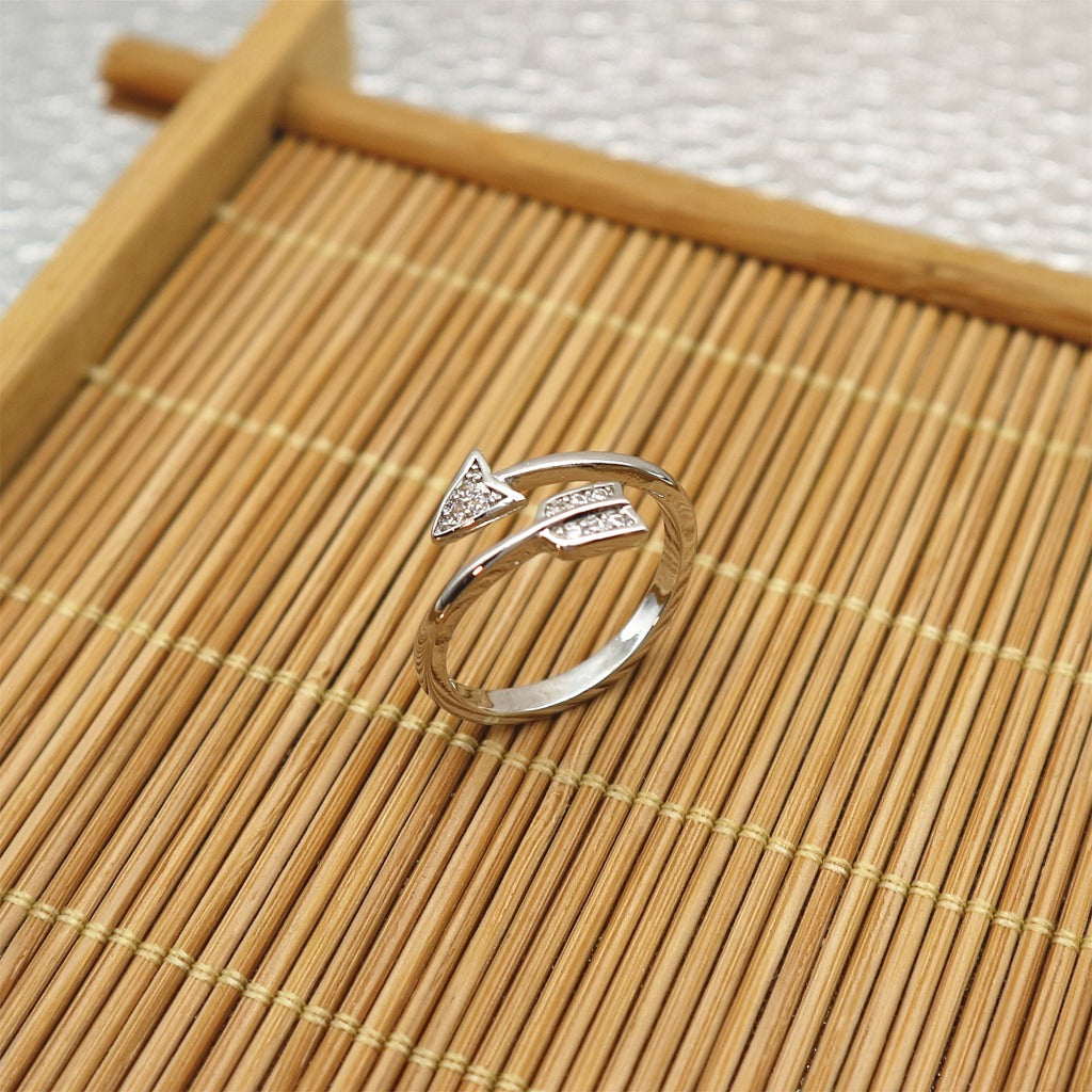 New Arrival Fashion Silver Plated Arrow crystal rings for women Adjustable Engagement ring arrow women