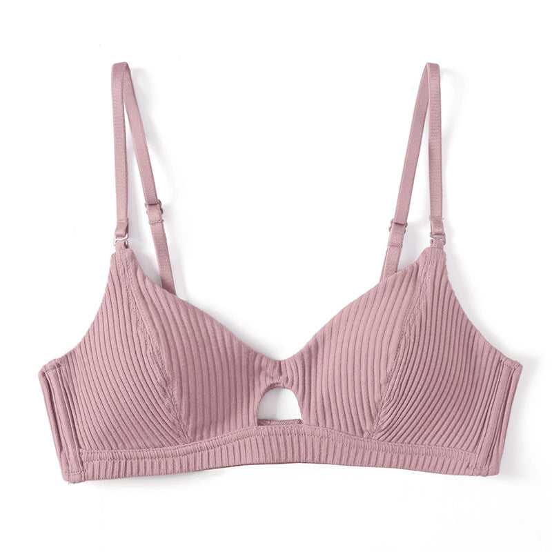 French Ribbed Thin No Steel Rim Bra European And American Sexy And Simple