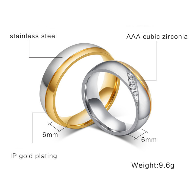 Romantic Wedding Rings For Lover Gold-Color Stainless Steel Couple Rings For Engagement Party Jewelry Wedding Bands