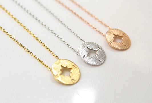 Round Disc Necklaces Pendant  Women Compass Necklace