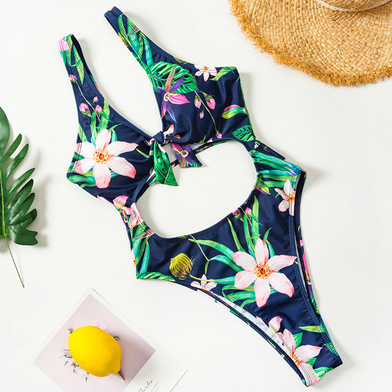 Fashion Temperament Sexy One-piece Knotted Swimsuit Women