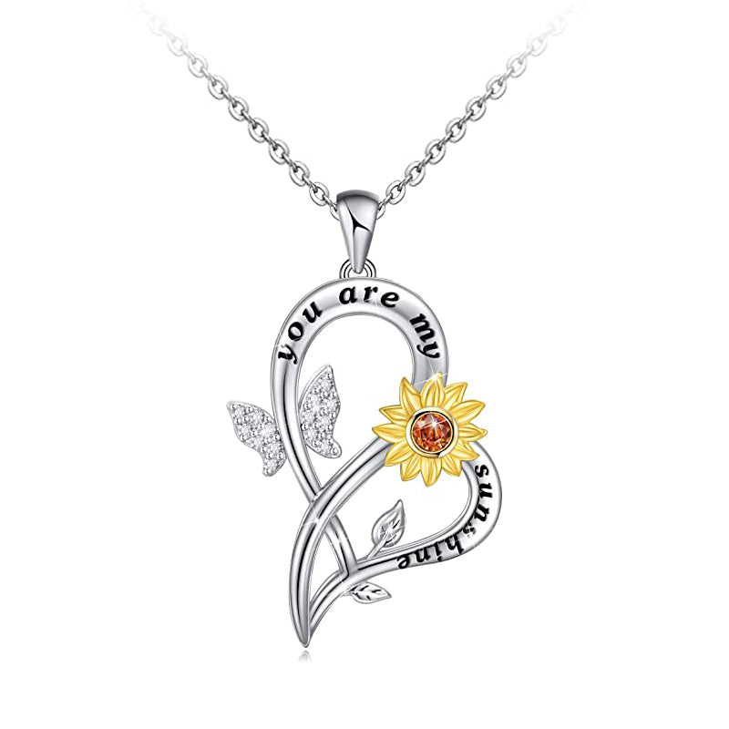 You Are My Sunshine Sunflower Necklace For Women Romantic Crystal Butterfly Heart Pendant Necklaces