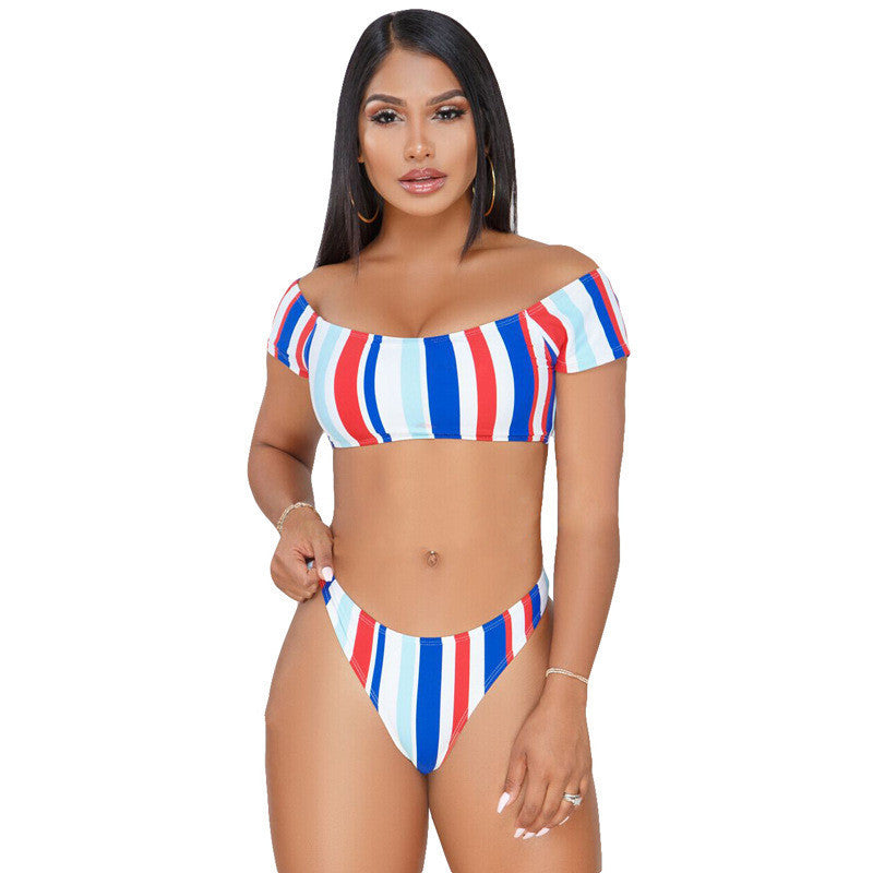 Split Bikini Striped Two-piece Swimsuit