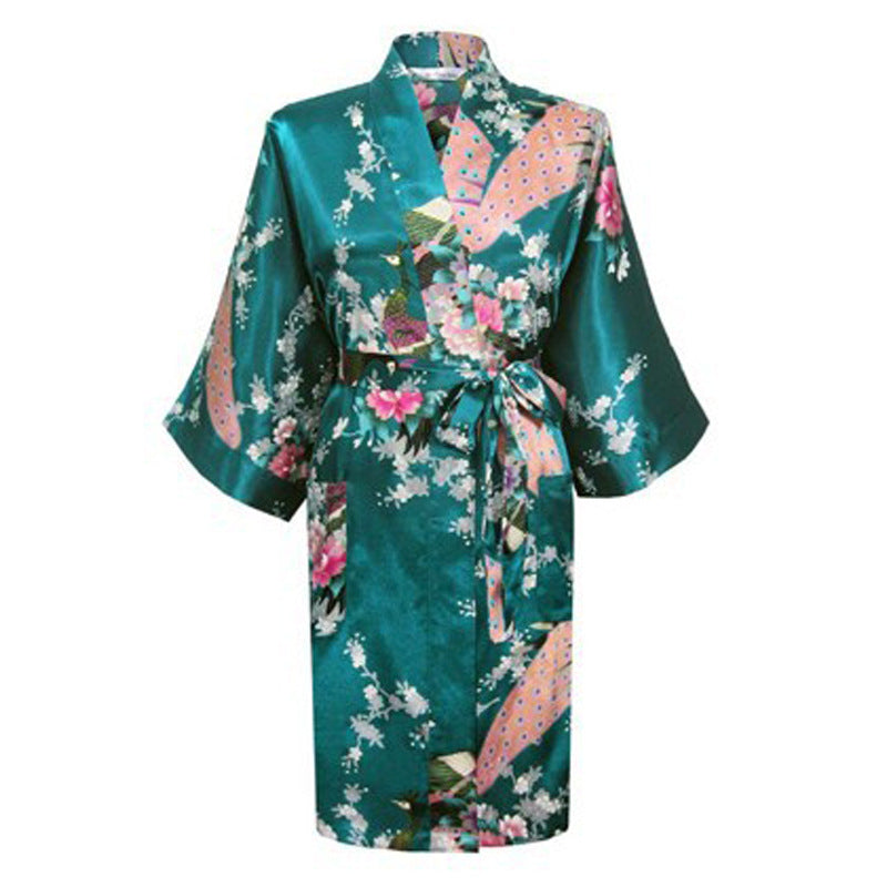 Silk nightgown peacock nightgown sexy cardigan