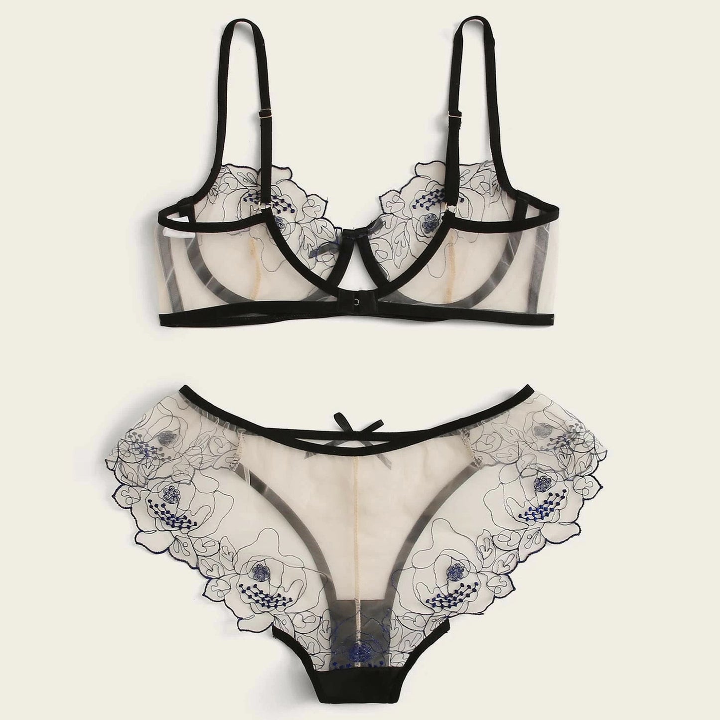 Women's Mesh Embroidered Sheer Lingerie Set