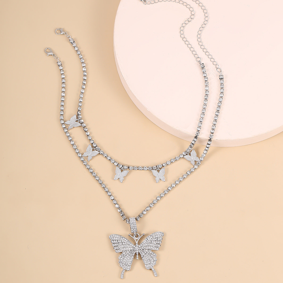 Creative New Product Glass Rhinestone Multilayer Necklace Simple Butterfly Necklace Women