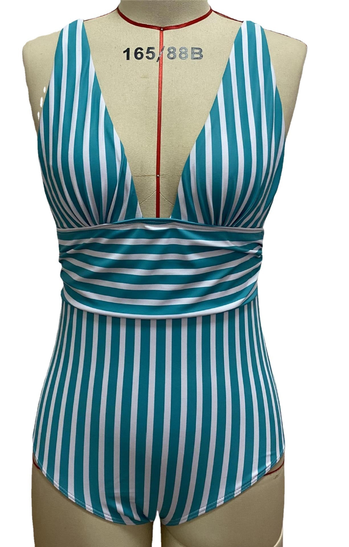 New Women Green Striped One-piece Bikini Swimsuit