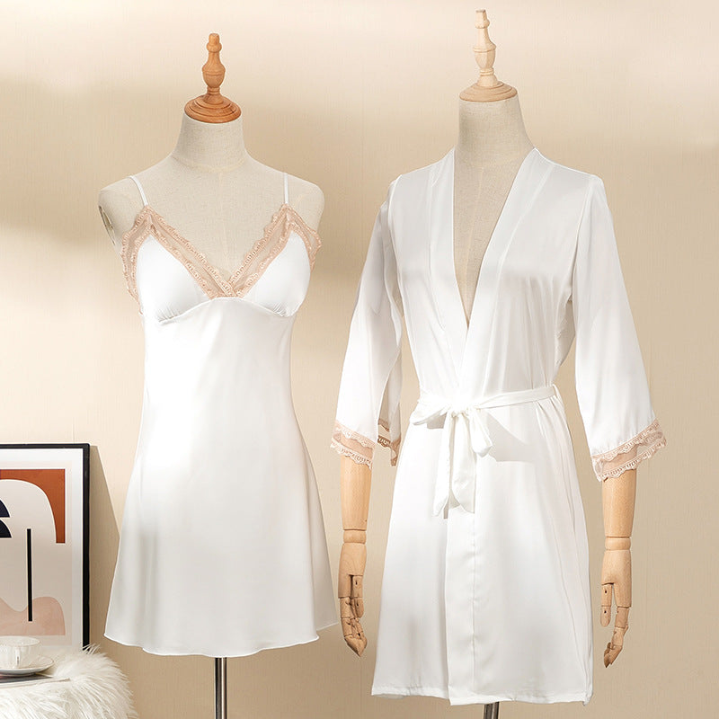 Women's Fashion Simple Robe Nightgown Two-piece Set