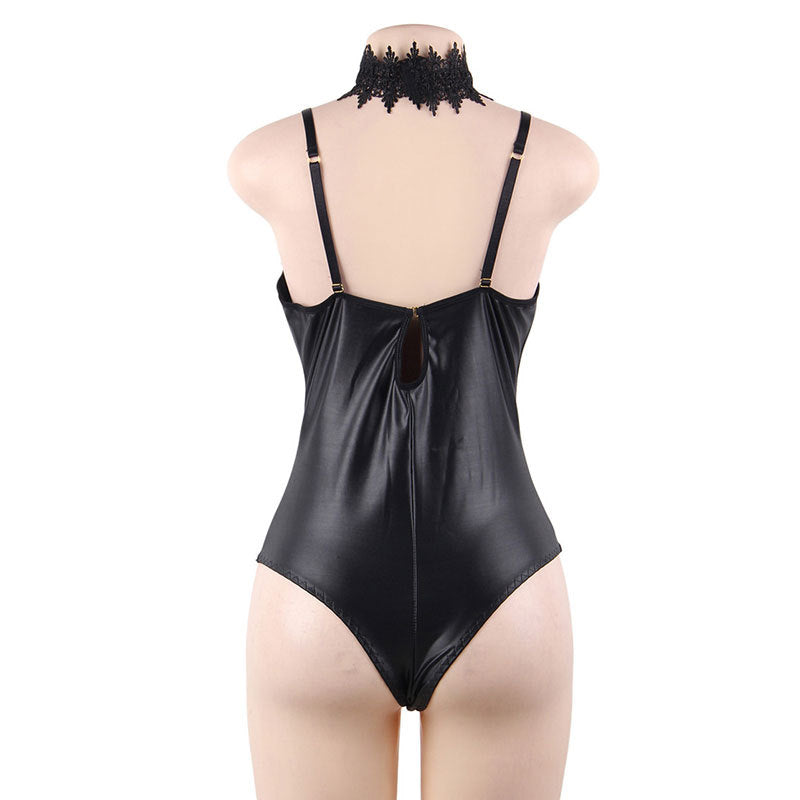 Sexy faux leather bodysuit