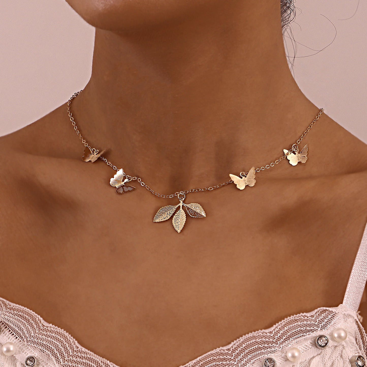 Clover Butterfly Pendant Necklace Women