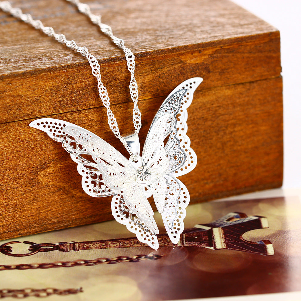 Silver Small Butterfly Necklace Accessories Women