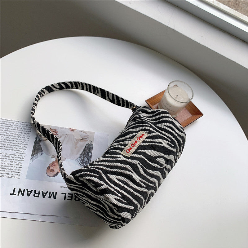 Zebra Stripe Shoulder Portable Large Capacity Casual Canvas Bag