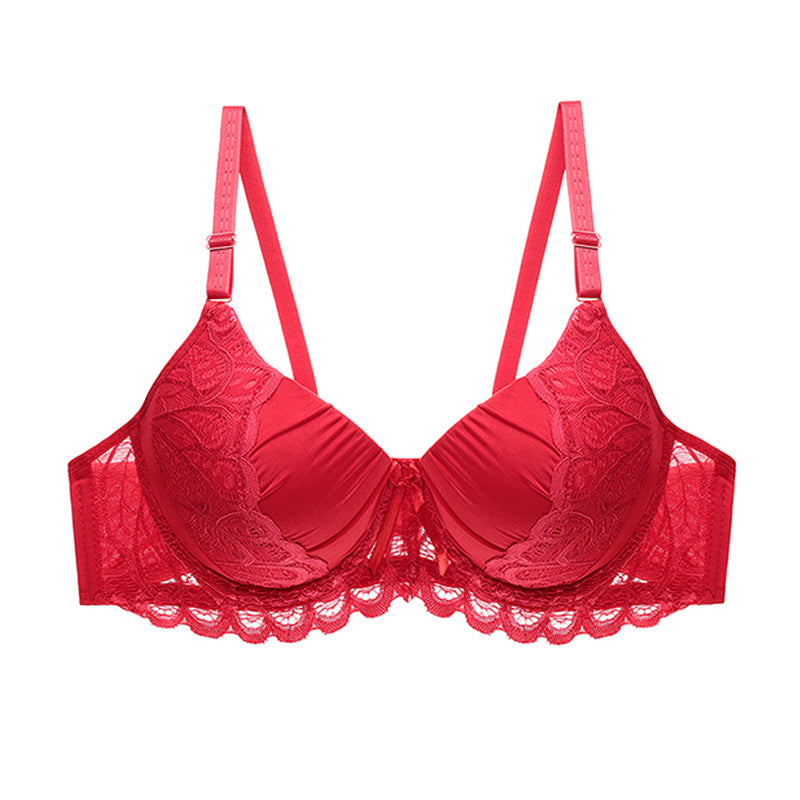 Sexy solid color gathered lace bra