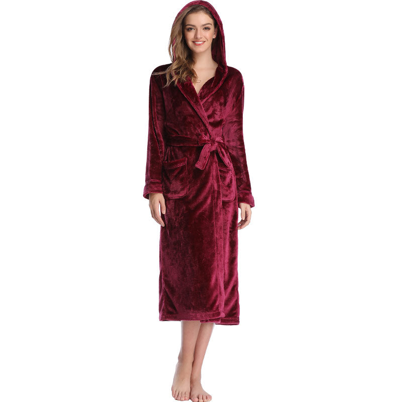 Women's Thick Flannel Long Burgundy Nightgown