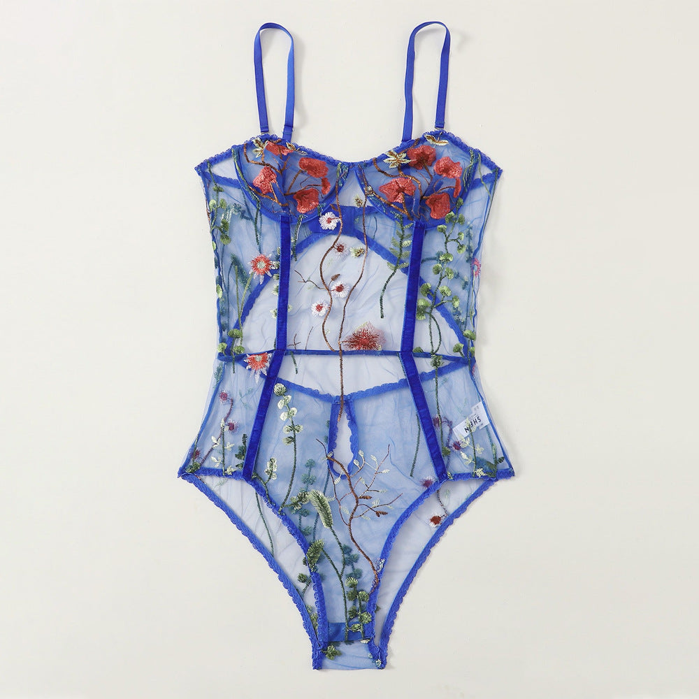 Women's Fashion Flower Embroidery  Bodysuit