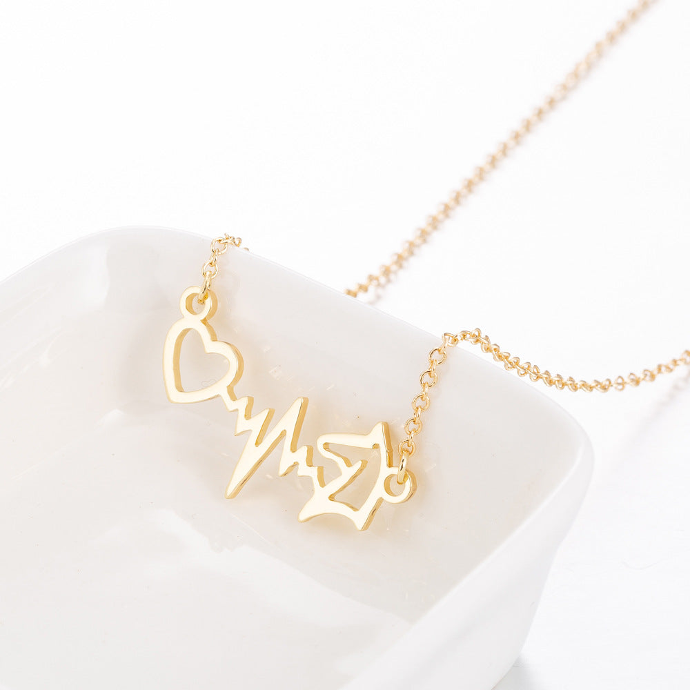 Women Fashion Ins Love ECG Necklace