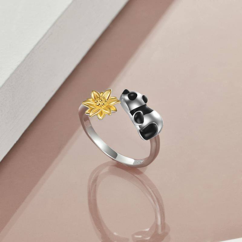 Panda Rings with Sunflower 925 Sterling Silver Panda Jewelry Gifts for Women