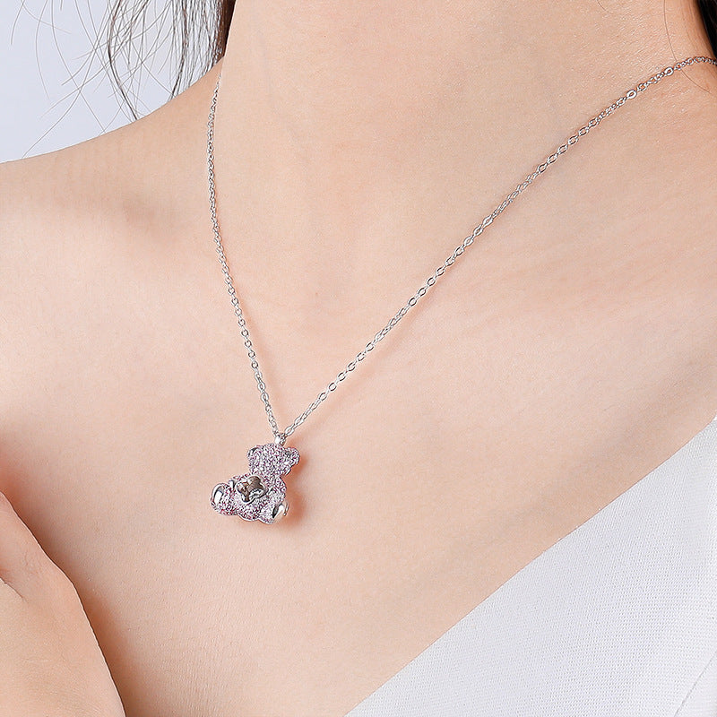 Clavicle Chain Smart Cute Bear Zircon Necklace For Women