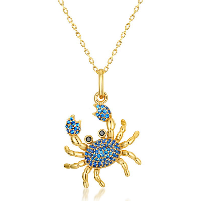 Silver blue crab spinel necklace women