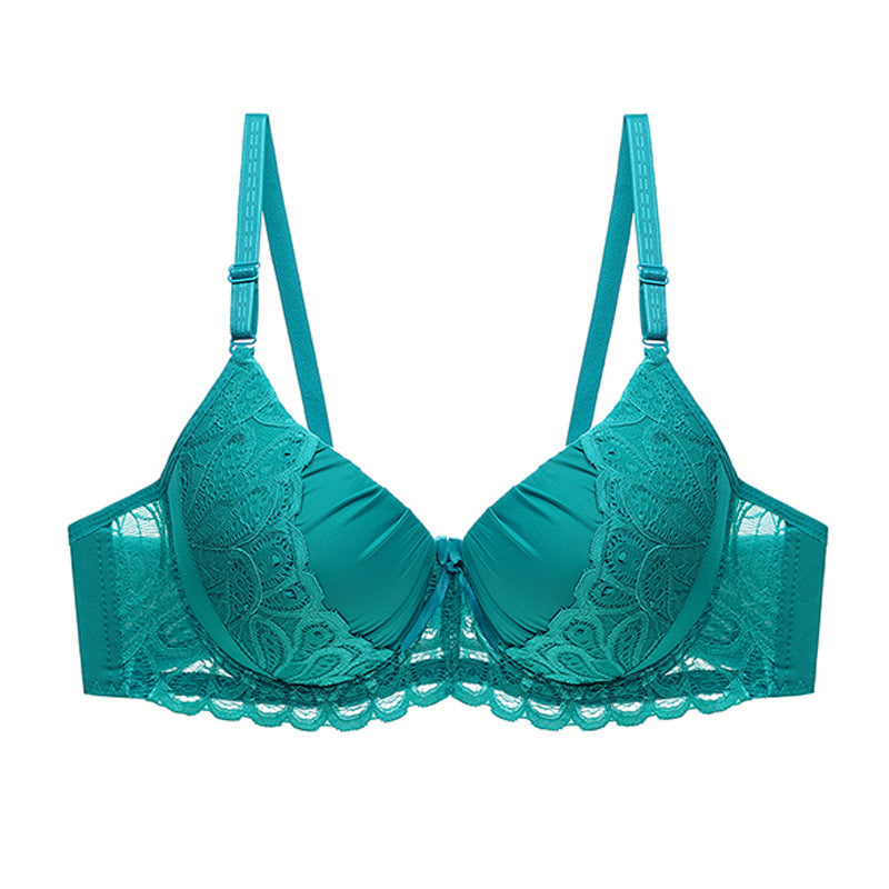 Sexy solid color gathered lace bra