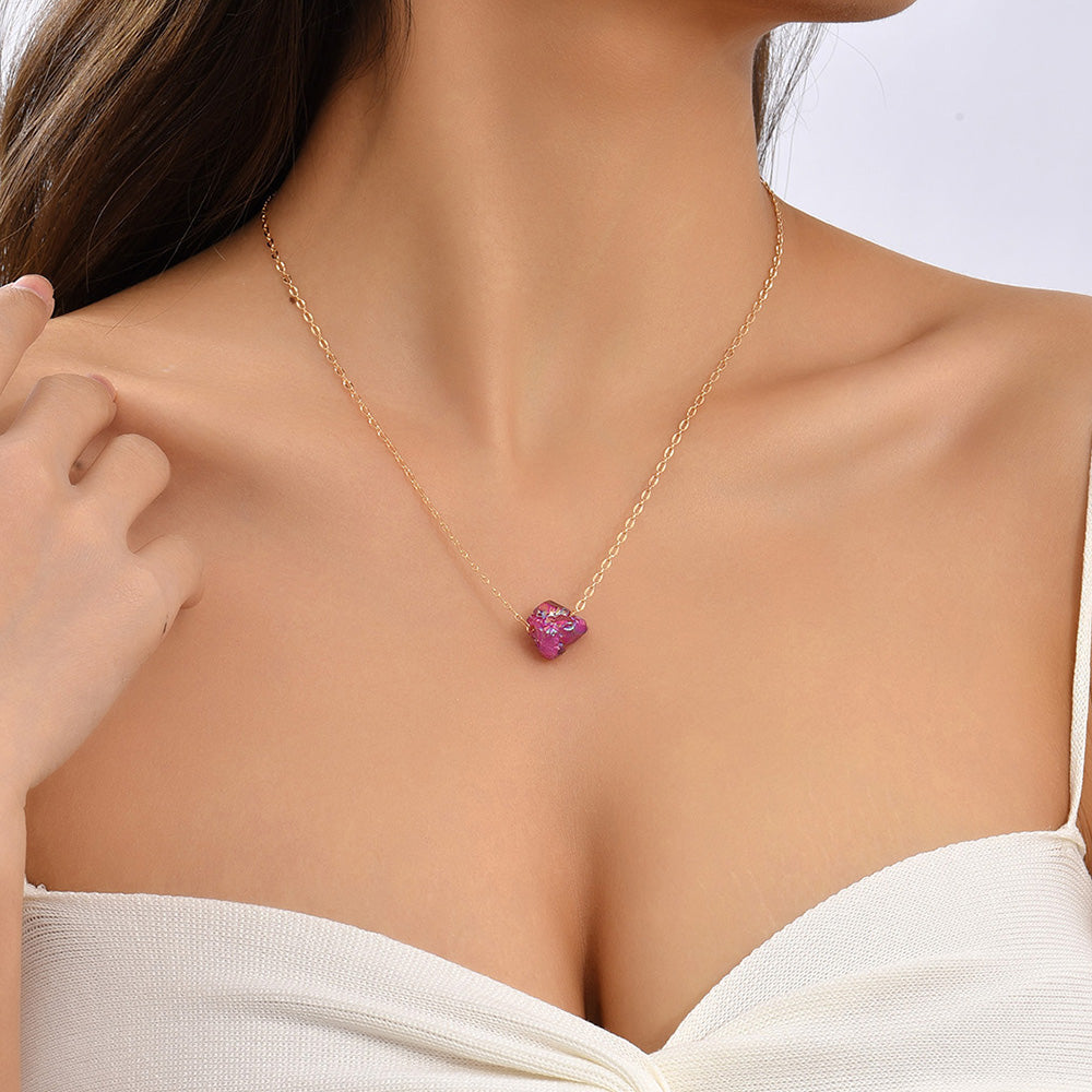 Purple Natural Stone Pendant Necklace Women