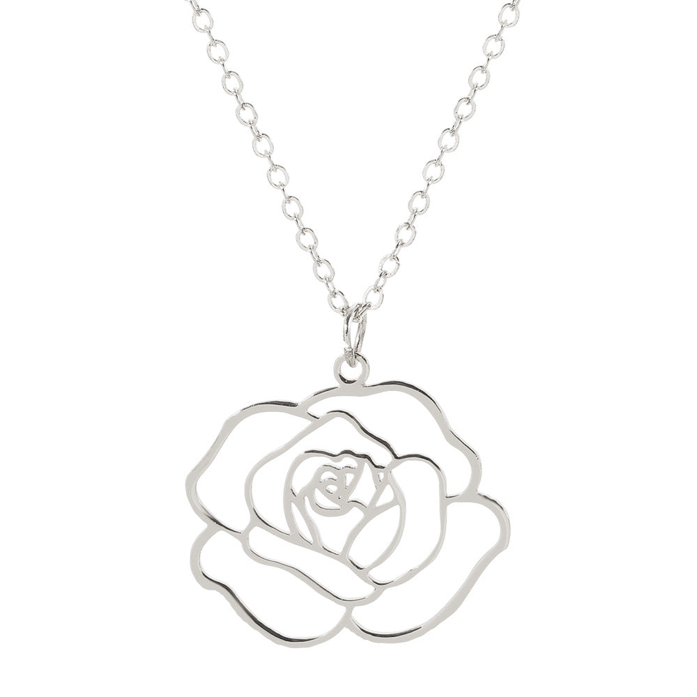 Simple Hollow Rose Stainless Steel Necklace Women