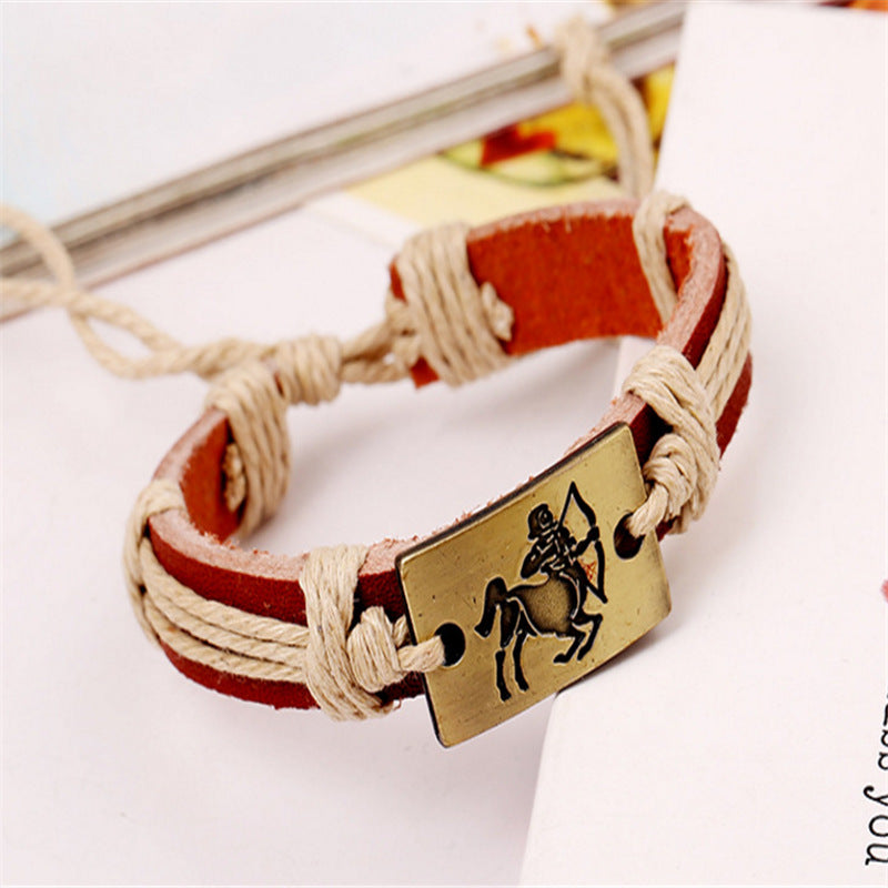 12 Constellation Alloy Bracelet Fashion Men's And Women's Bracelets Couple Bracelets Leather Bracelets