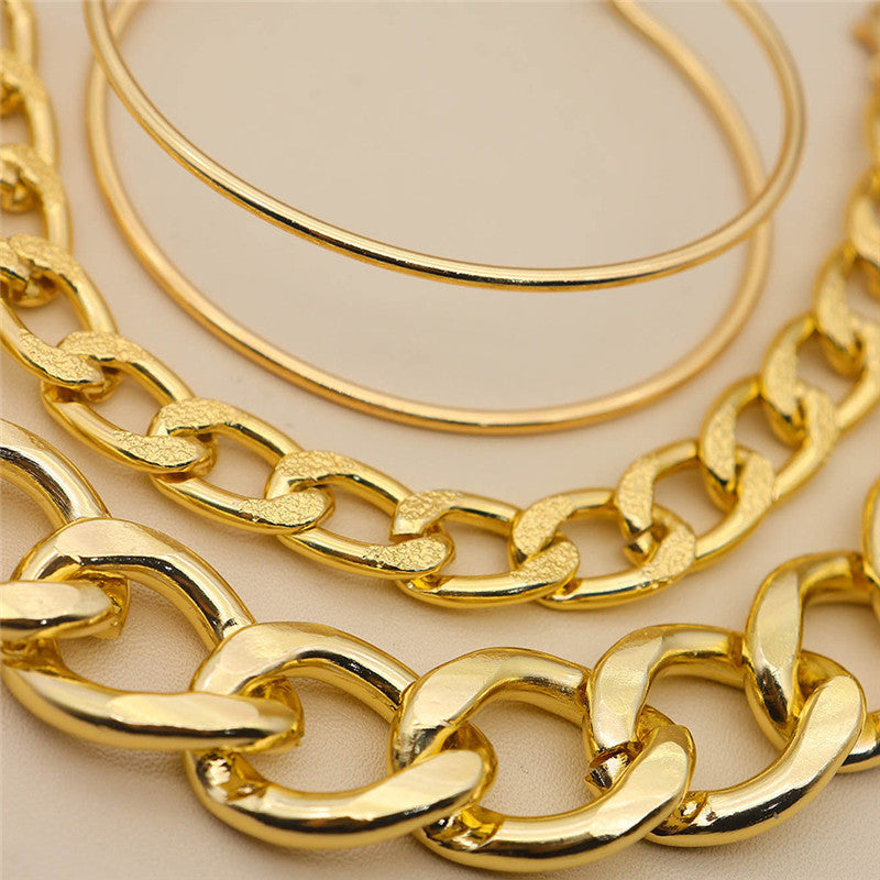 3 Double-layer Bracelets Thick Chain Bracelet Set