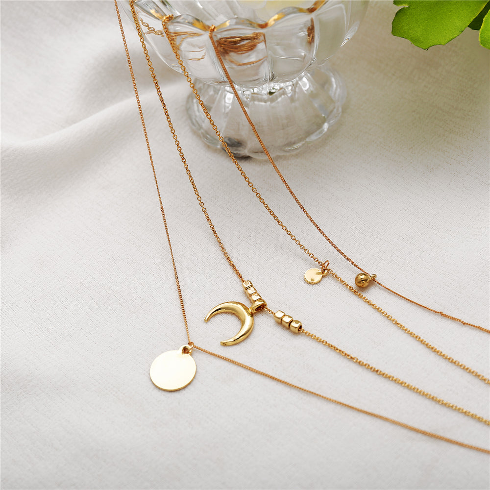 Multi-layer Moon Pendant Necklaces for Women Bohemian Wafer Elegant Necklace