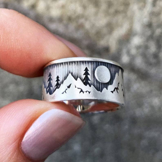 Fashion Landscape Forest Mountain Nature Wedding Band Rings For Women