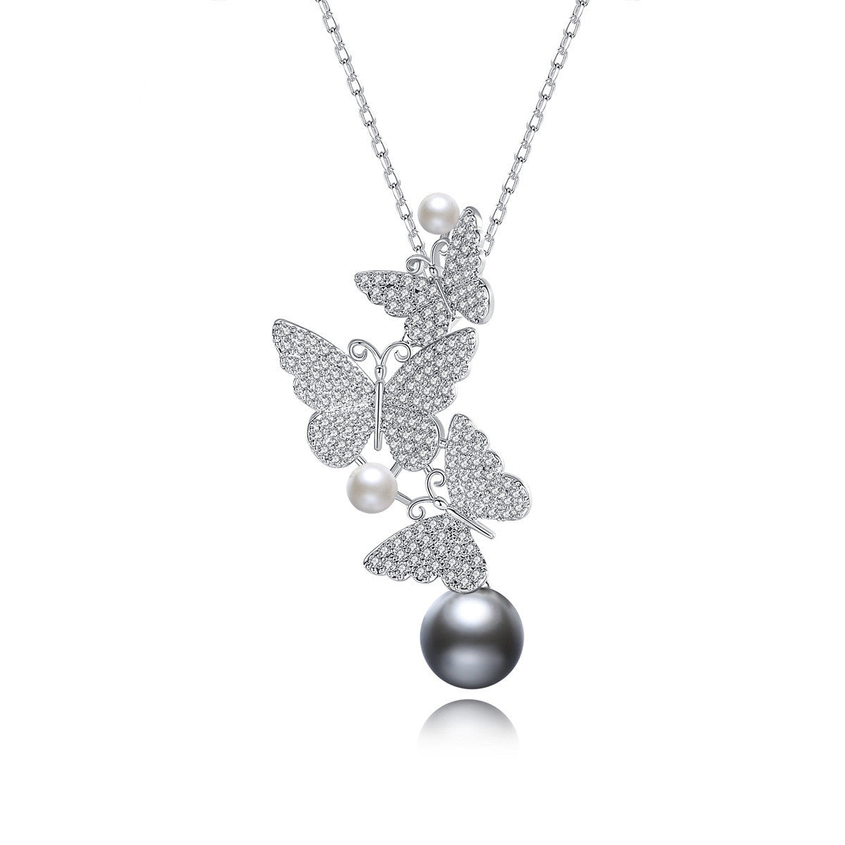 Flower Beard Butterfly Pearl Pendant Necklace Butterfly Necklace Women