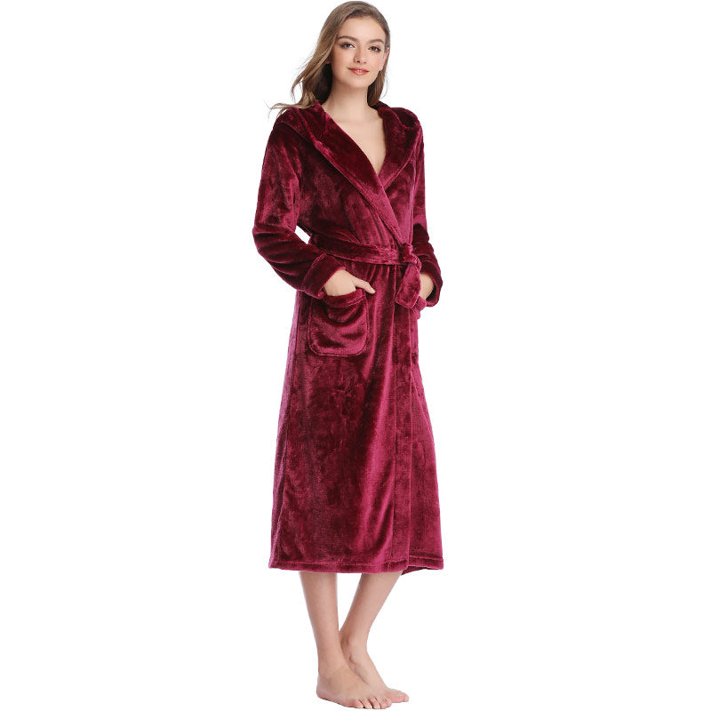 Women's Thick Flannel Long Burgundy Nightgown