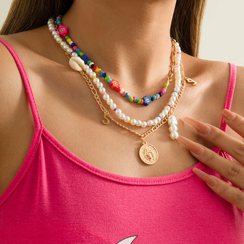 Shell Imitation Pearl Geometric Necklace Women