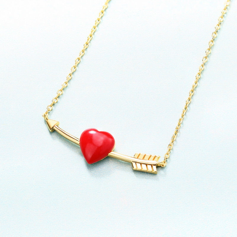 Gold Cupid's Arrow Heart Necklace for Women