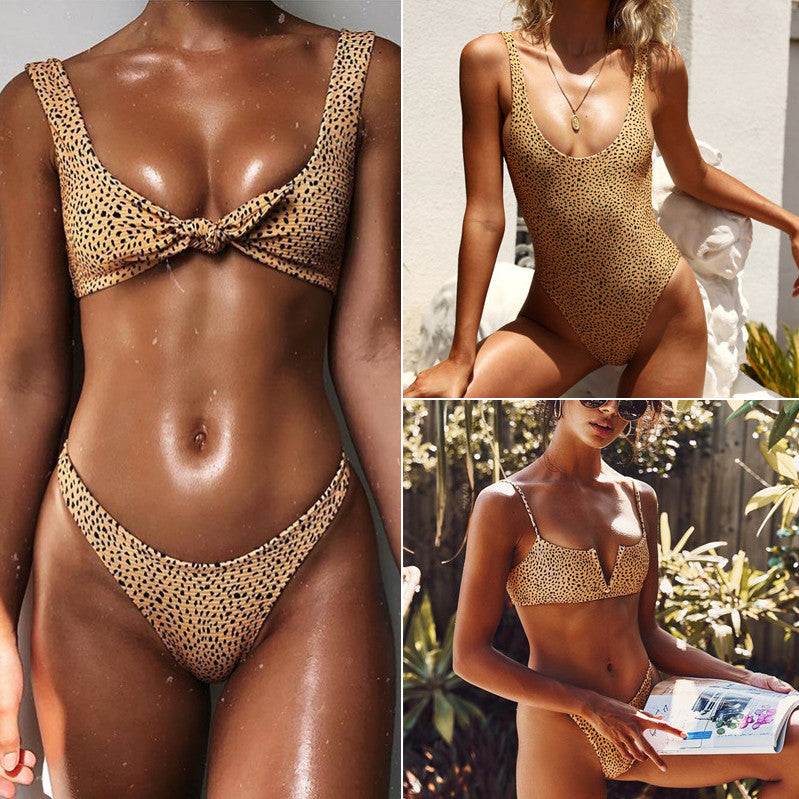 Leopard print backless one-piece bikini