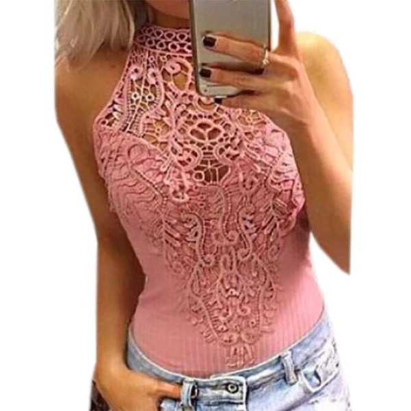 Hollow lace hook flower bodysuit