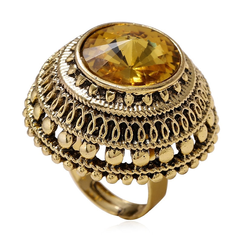 New Indian Vintage Gold Metal Crystal Rings For Women