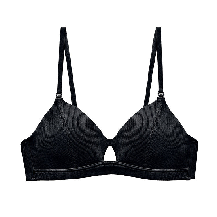 French Ribbed Thin No Steel Rim Bra European And American Sexy And Simple