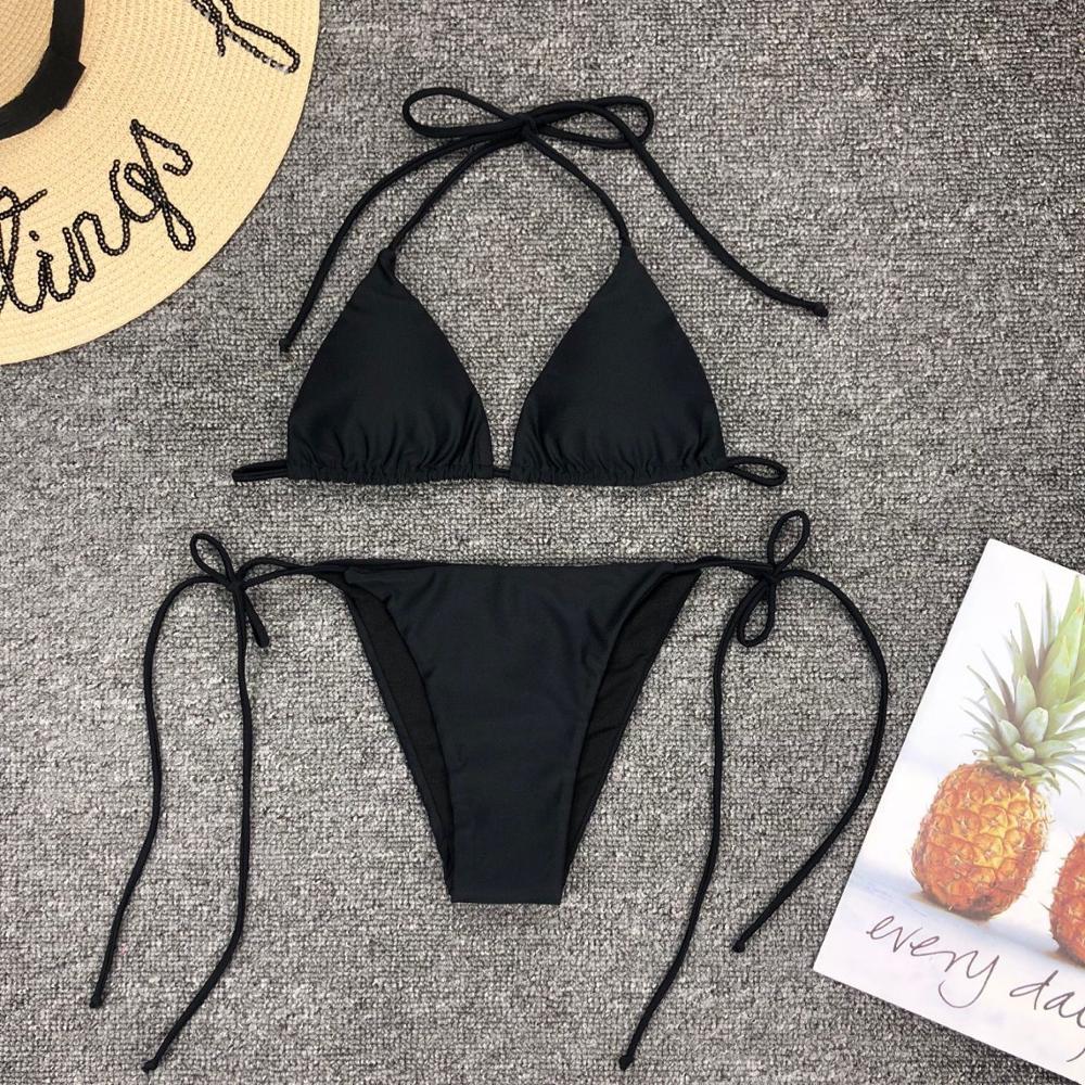 Split solid color sexy bandage bikini