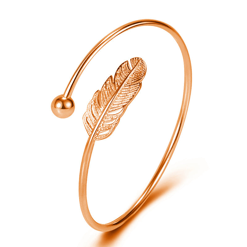 Meticulous Simple Nostalgic Retro Feather Silver Bracelet Small Bracelet For Women