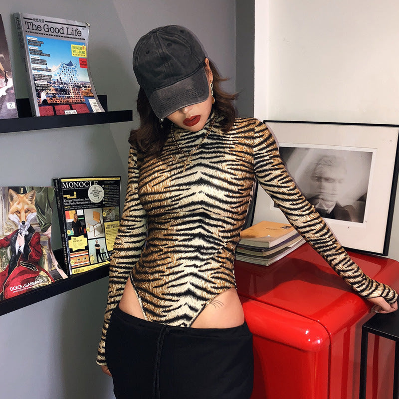 Tiger print sexy slim bodysuit