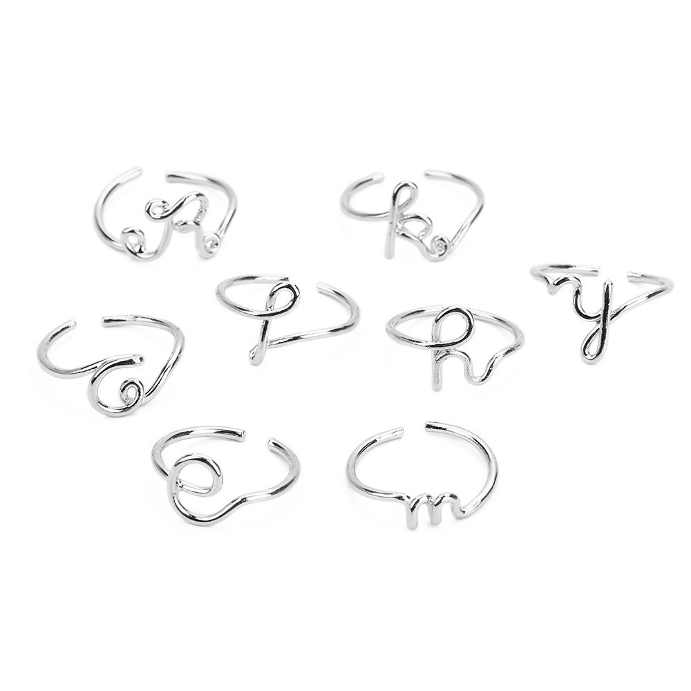 Unisex Gold Silver Color A-Z 26 Letters Initial Name Rings for Women Men Geometric Alloy Creative Finger Rings Jewelry Wholesale