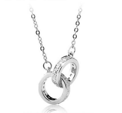 Simple Double Ring Pendant S925 Silver Necklace Women